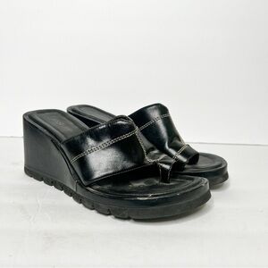 Y2K Fashion Bug Chunky Black Wedge Sandals Size 7.5 Women’s